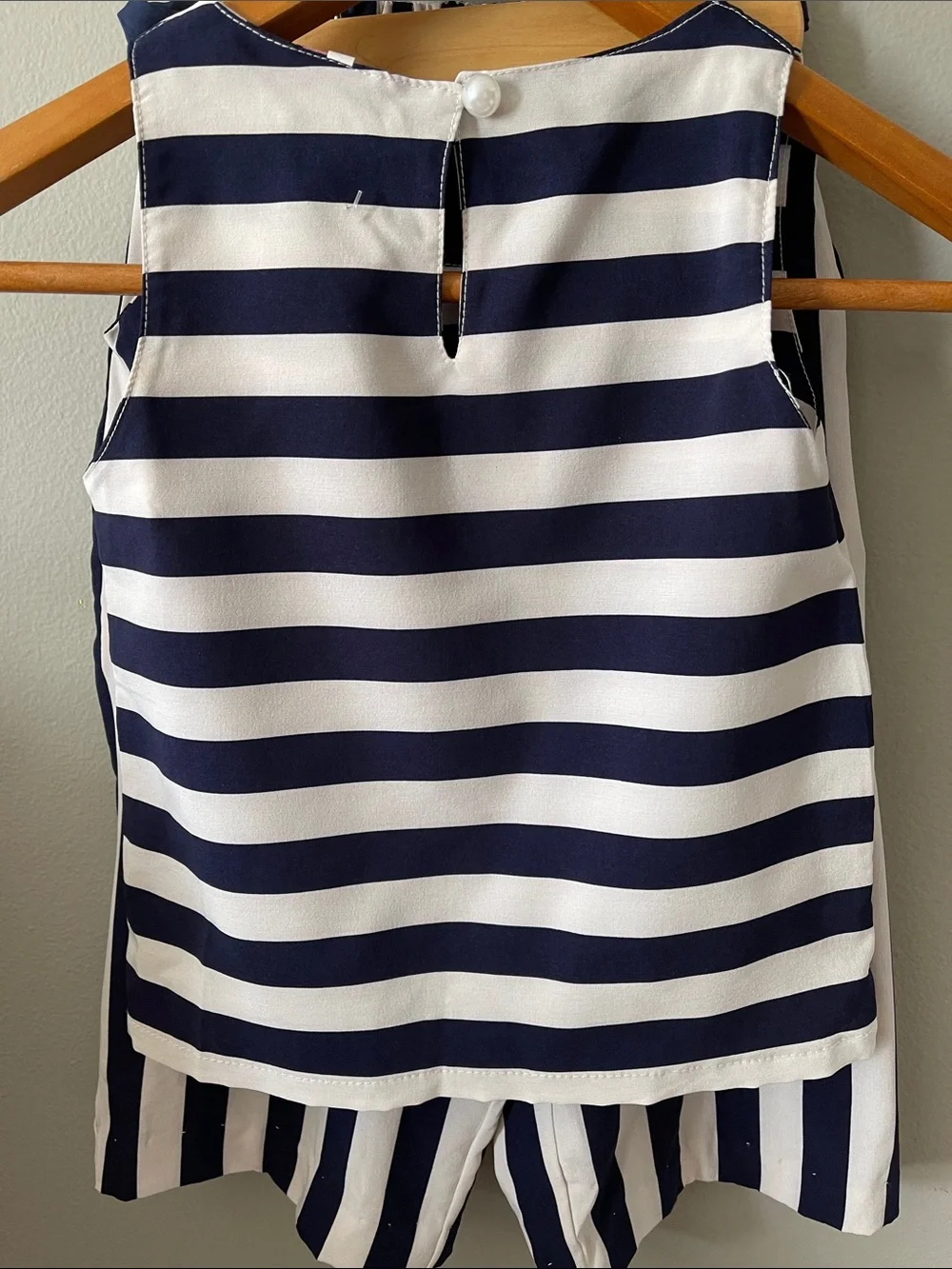 Wide pants Navy and White Striped Two-Piece Set coastal summer resort